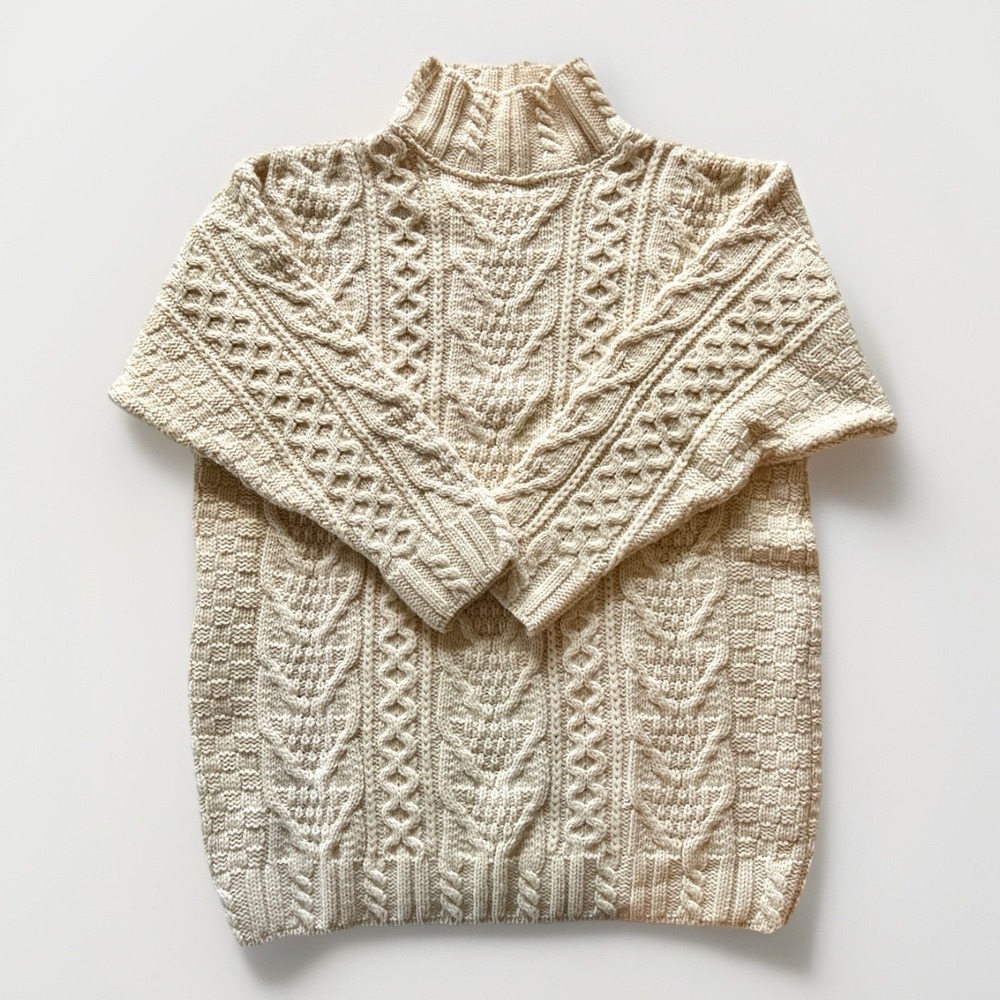 Aran Crafts Cream Cable Knit Turtleneck Sweater